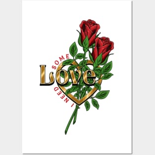 Two roses in golden heart Posters and Art